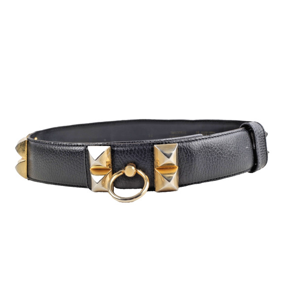 Vintage Black Studded Leather Adjustable Waist Belt Size 75 main image 4